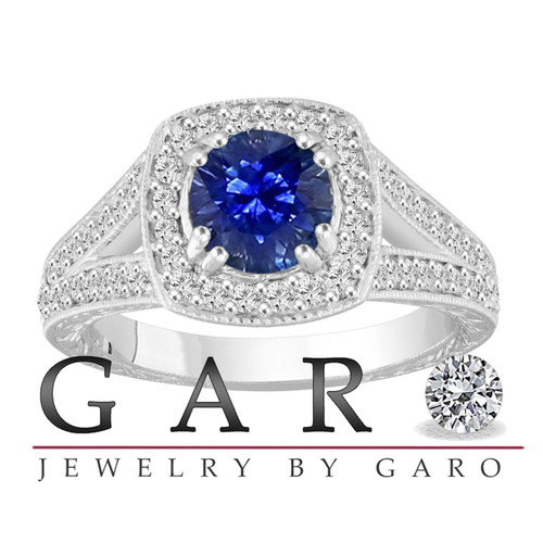 1ct 6mm Sapphire Engagement Ring Vintage Diamond Floral Ring Art Deco